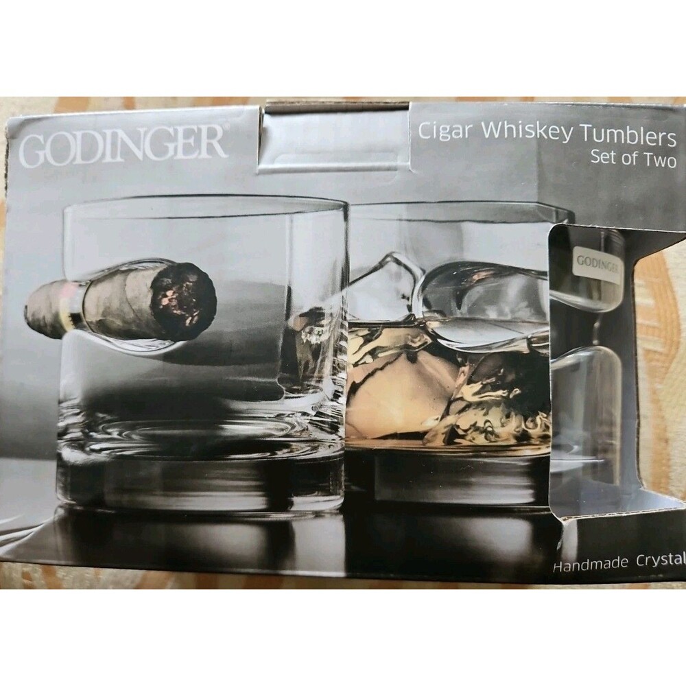 Godinger Cigar Whiskey tumbler Glass Pair 12oz-set of 2 New In Box